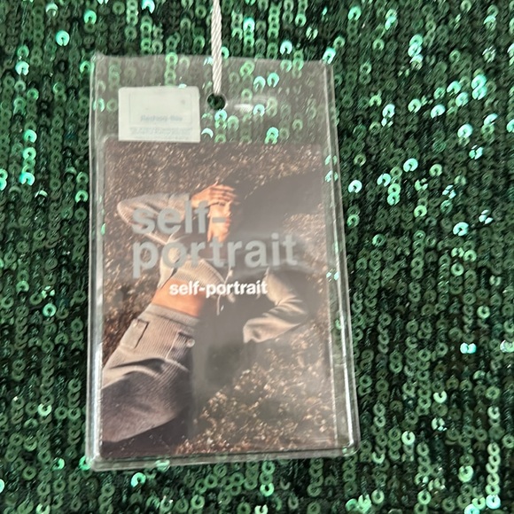 NWT Self-Portrait | Green Stretch Sequin Asymmetric Midi Dress - Picture 8 of 10